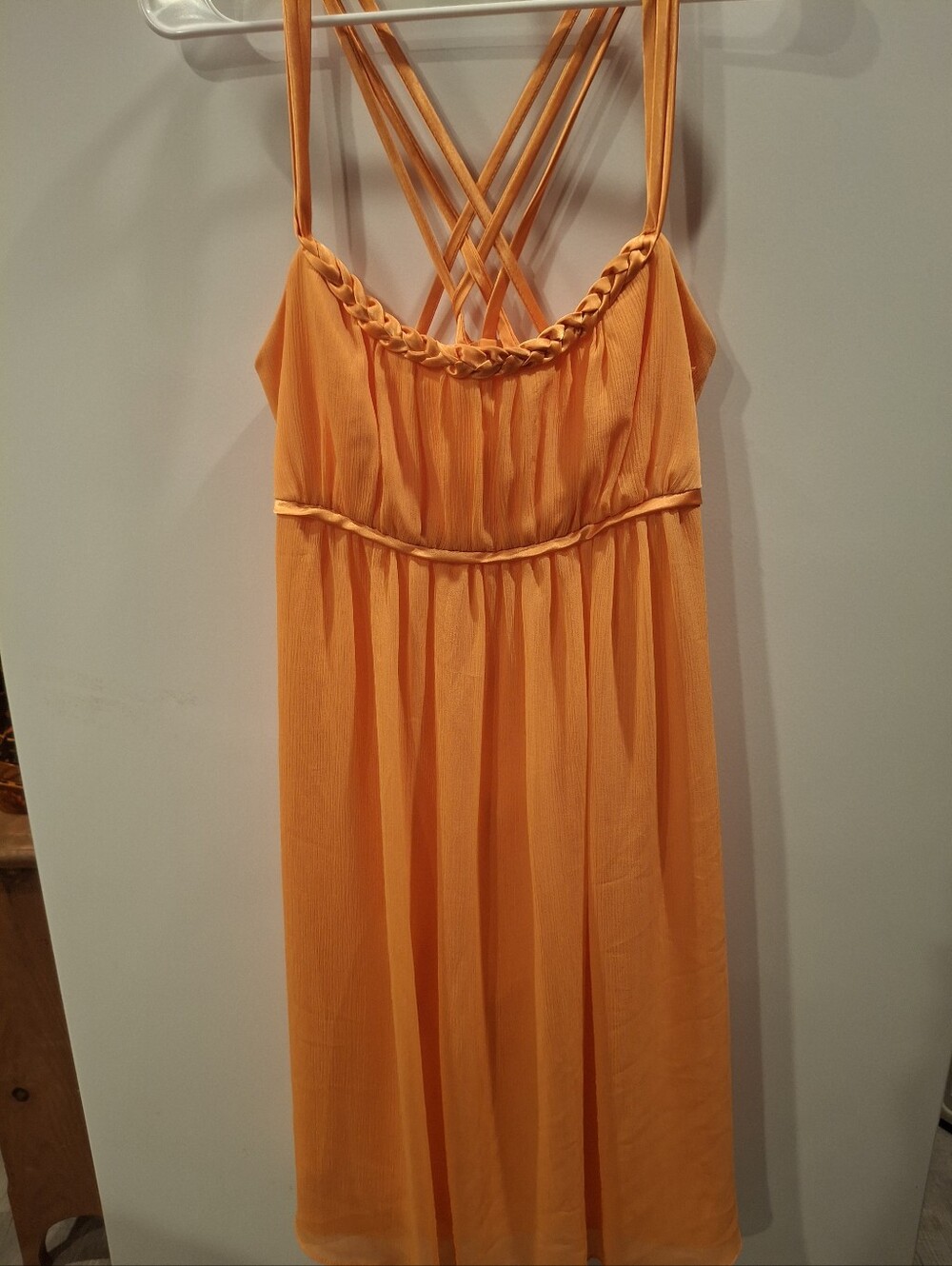 David's Bridal Orange Braided-Strap Dress.